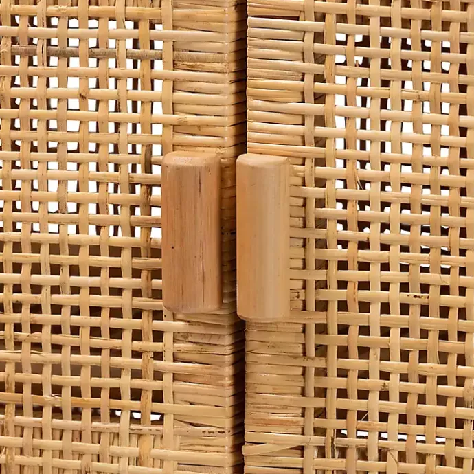 Outlet Kirklands Home Woven Rat and Wood Cabinet Tan