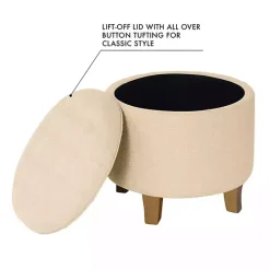 Kirklands Home Woven Upholstered Tufted Storage Ottoman Tan