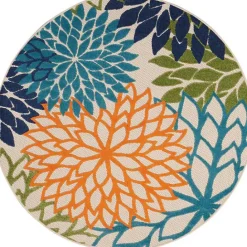 Discount Kirklands Home Tangerine Floral Burst Round Outdoor Area Rug