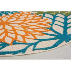 Discount Kirklands Home Tangerine Floral Burst Round Outdoor Area Rug
