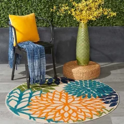 Discount Kirklands Home Tangerine Floral Burst Round Outdoor Area Rug
