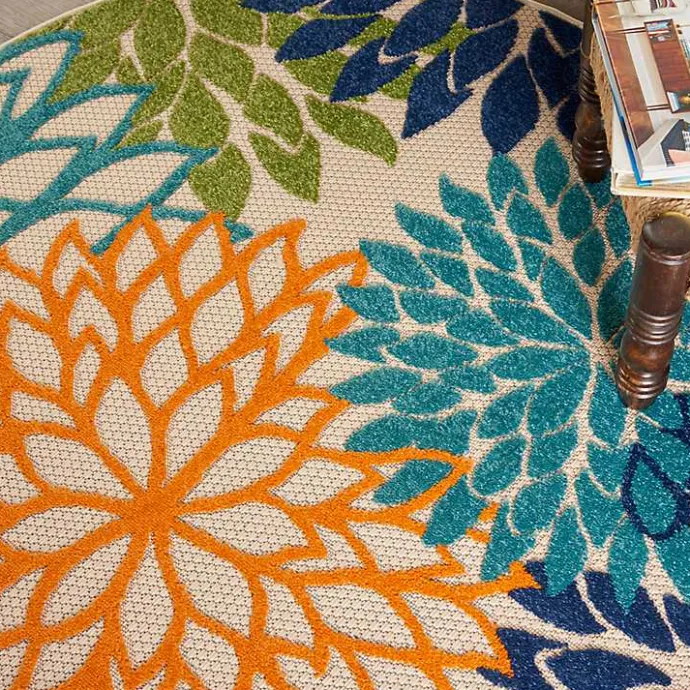 Discount Kirklands Home Tangerine Floral Burst Round Outdoor Area Rug
