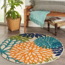 Discount Kirklands Home Tangerine Floral Burst Round Outdoor Area Rug