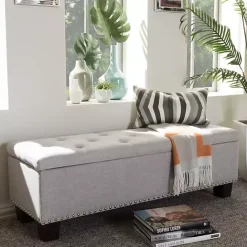 Online Kirklands Home Taupe Button-Tufted Upholstered Storage Bench Tan