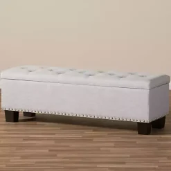 Online Kirklands Home Taupe Button-Tufted Upholstered Storage Bench Tan