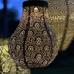 Best Kirklands Home Taupe Fan Bulb Hanging LED Outdoor Lantern Tan