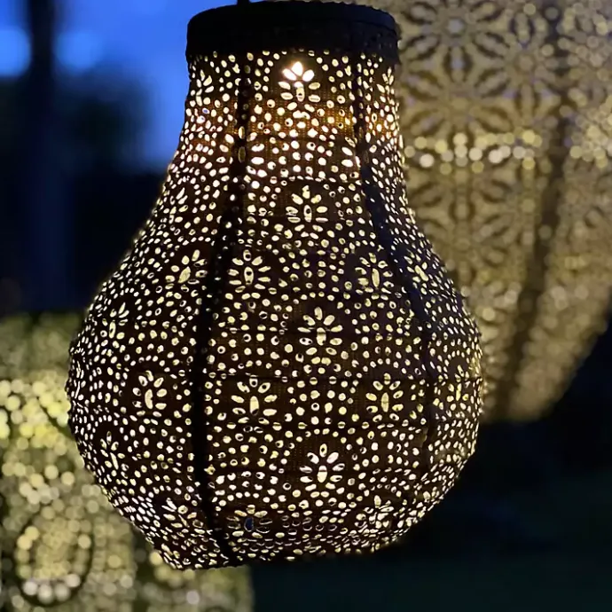 Best Kirklands Home Taupe Fan Bulb Hanging LED Outdoor Lantern Tan