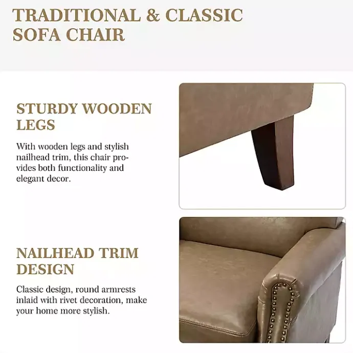 Online Kirklands Home Taupe Faux Leather Nailhead Taylor Armchair Brown