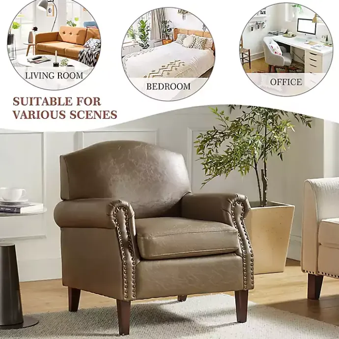 Online Kirklands Home Taupe Faux Leather Nailhead Taylor Armchair Brown