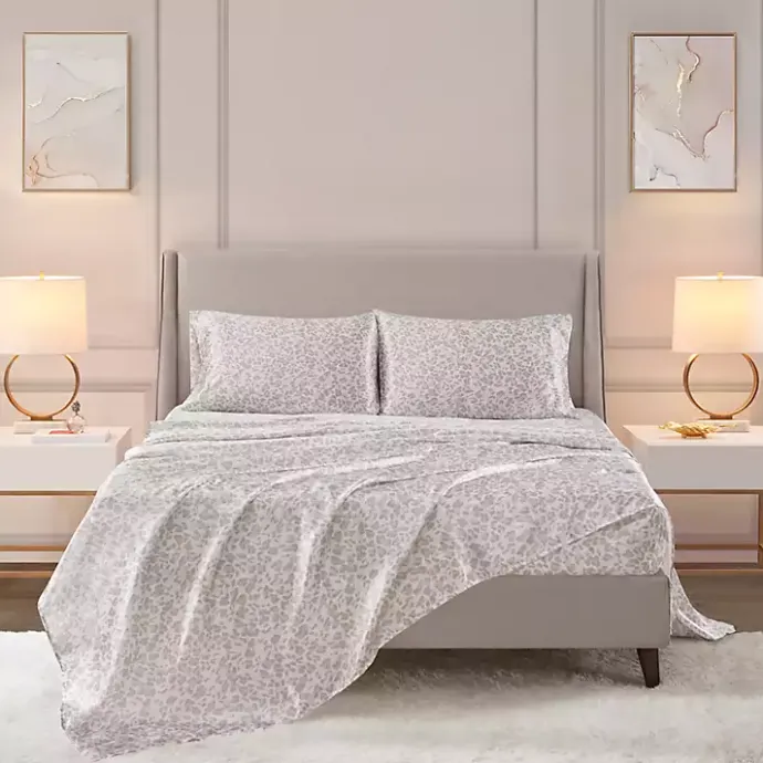Discount Kirklands Home Taupe Leopard Print Satin 3-pc. Twin Sheet Set