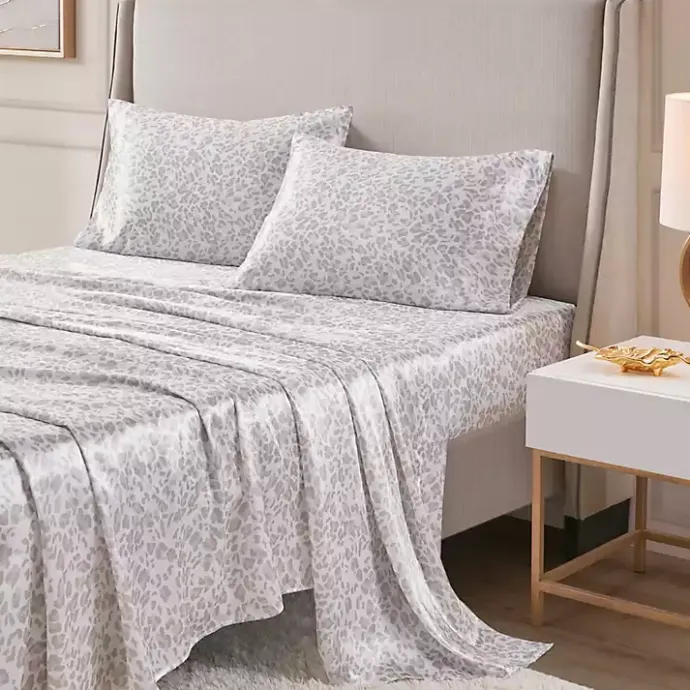 Discount Kirklands Home Taupe Leopard Print Satin 3-pc. Twin Sheet Set
