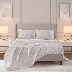 Best Kirklands Home Taupe Leopard Print Satin 4-pc. Full Sheet Set