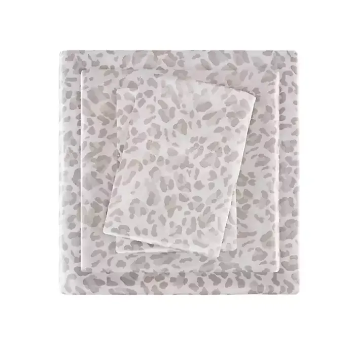 Best Kirklands Home Taupe Leopard Print Satin 4-pc. Full Sheet Set