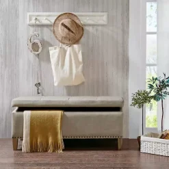 Hot Kirklands Home Taupe Linen Button Tufted Storage Bench Tan