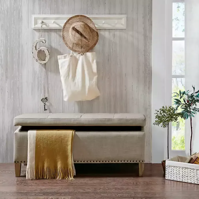 Hot Kirklands Home Taupe Linen Button Tufted Storage Bench Tan