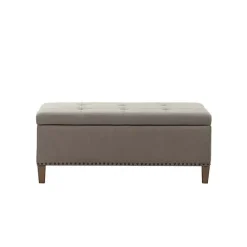 Hot Kirklands Home Taupe Linen Button Tufted Storage Bench Tan