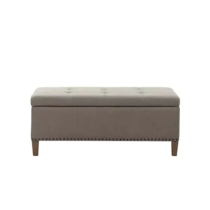 Hot Kirklands Home Taupe Linen Button Tufted Storage Bench Tan