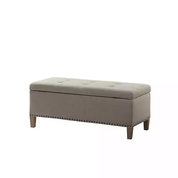 Hot Kirklands Home Taupe Linen Button Tufted Storage Bench Tan
