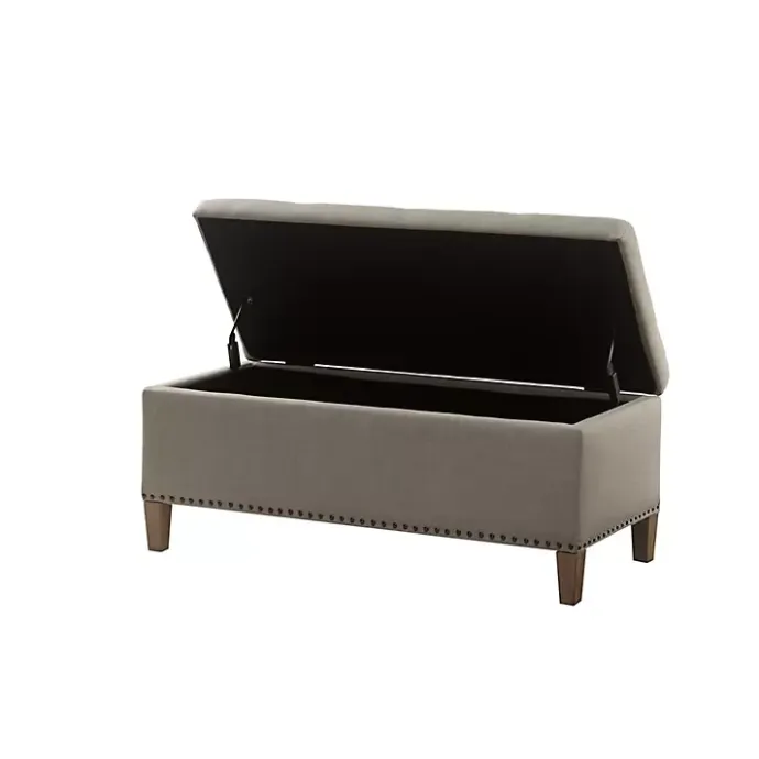 Hot Kirklands Home Taupe Linen Button Tufted Storage Bench Tan