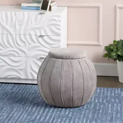New Kirklands Home Taupe Rounded Oval Storage Ottoman Gray