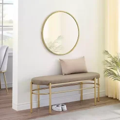 Discount Kirklands Home Taupe Upholstered Gold Metal Leg Bench Gray