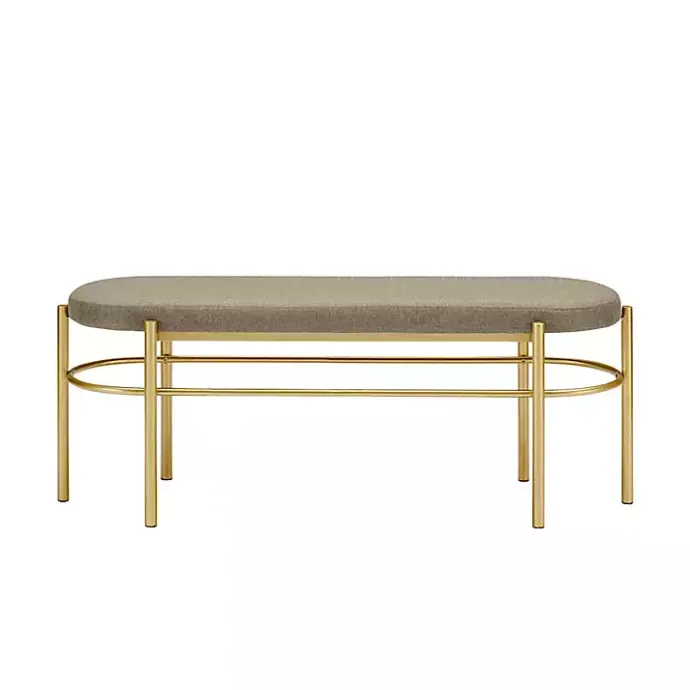 Discount Kirklands Home Taupe Upholstered Gold Metal Leg Bench Gray