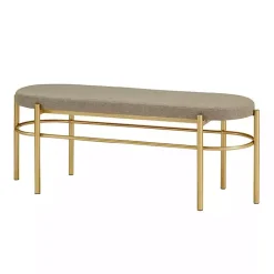 Discount Kirklands Home Taupe Upholstered Gold Metal Leg Bench Gray