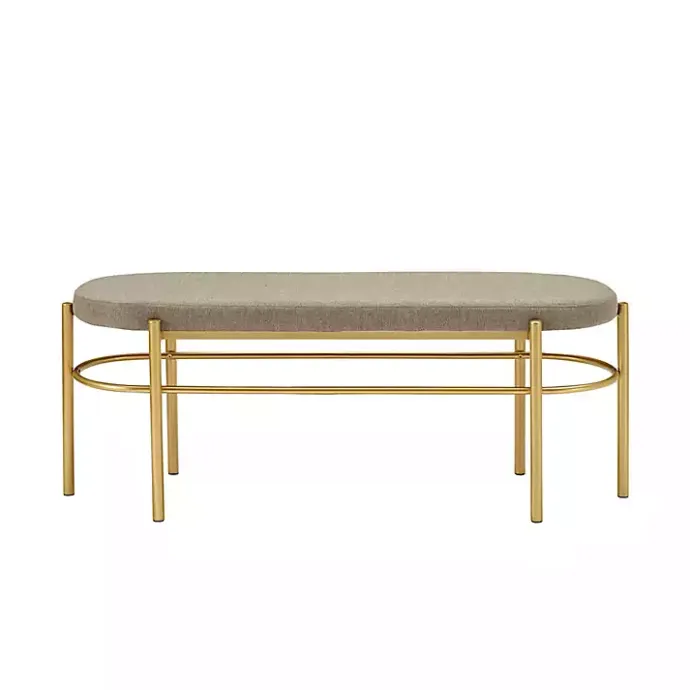 Discount Kirklands Home Taupe Upholstered Gold Metal Leg Bench Gray