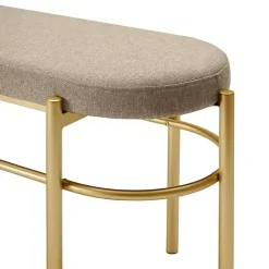 Discount Kirklands Home Taupe Upholstered Gold Metal Leg Bench Gray