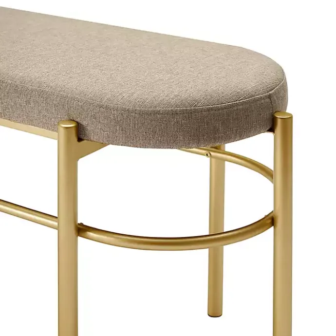 Discount Kirklands Home Taupe Upholstered Gold Metal Leg Bench Gray