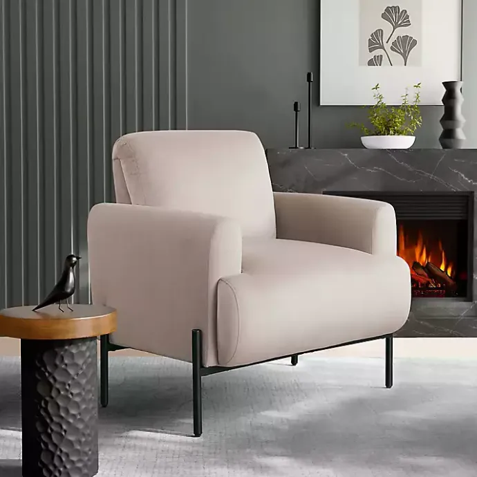 Clearance Kirklands Home Taupe Velvet Upholstered Knox Accent Chair Tan