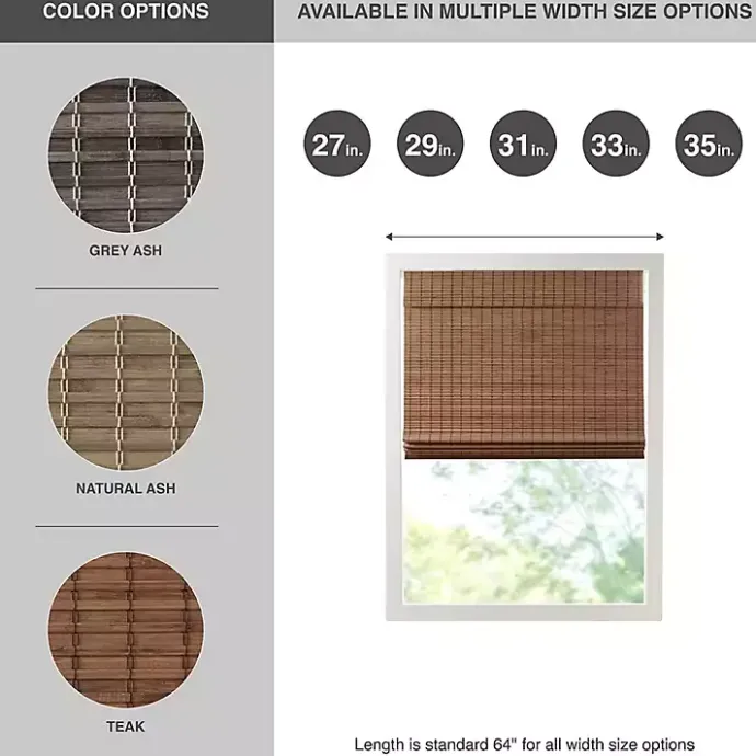 Kirklands Home Teak Bamboo Light Filtering Roman Shade, 27 in. Brown