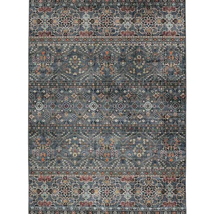Outlet Kirklands Home Teal and Ivory Grant Washable Area Rug, 5x7 Blue