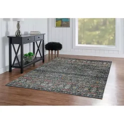 Outlet Kirklands Home Teal and Ivory Grant Washable Area Rug, 5x7 Blue
