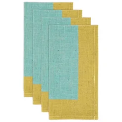 Hot Kirklands Home Teal and Mustard Colorblock Napkins, Set of 4
