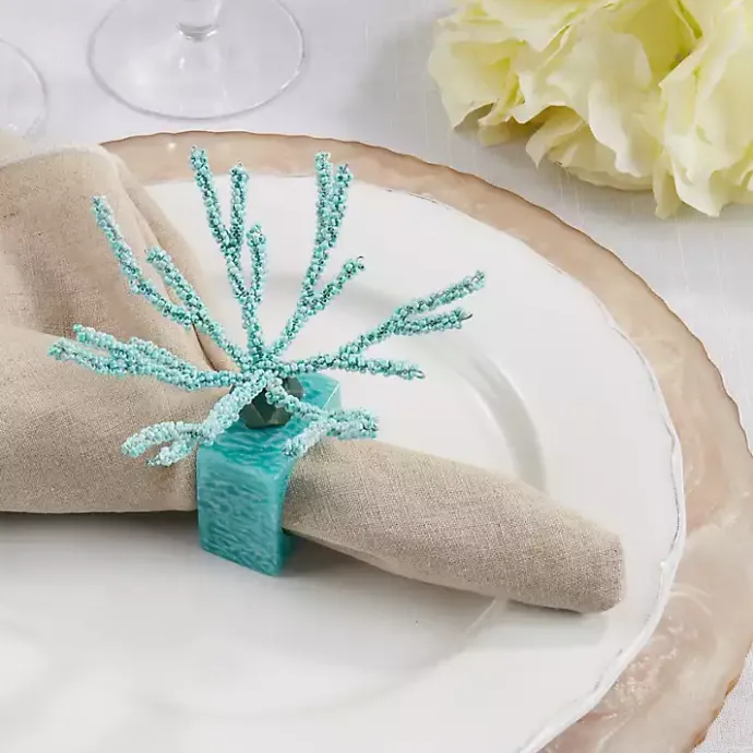 Outlet Kirklands Home Teal Beaded Coral Napkin Rings, Set of 4 Blue
