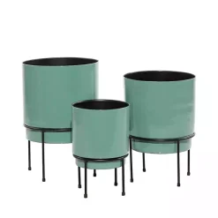 Outlet Kirklands Home Teal Metal Round Planters with Stands, Set of 3 Blue