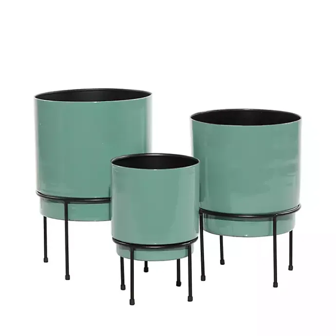 Outlet Kirklands Home Teal Metal Round Planters with Stands, Set of 3 Blue