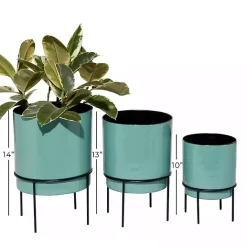 Outlet Kirklands Home Teal Metal Round Planters with Stands, Set of 3 Blue