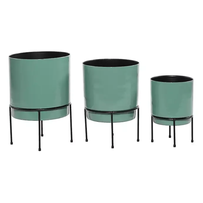 Outlet Kirklands Home Teal Metal Round Planters with Stands, Set of 3 Blue
