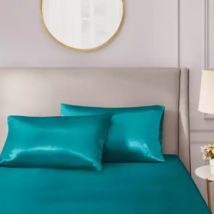 Sale Kirklands Home Teal Satin Standard 2-pc. Pillow Case Set Blue