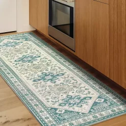 New Kirklands Home Teal Seraz Washable Runner, 2x7