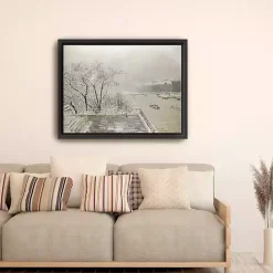 New Kirklands Home The Louvre Under Snow Framed Canvas Art Print White