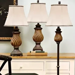 Outlet Kirklands Home Toffee Twist Floor and Table Lamps, Set of 3 Ivory