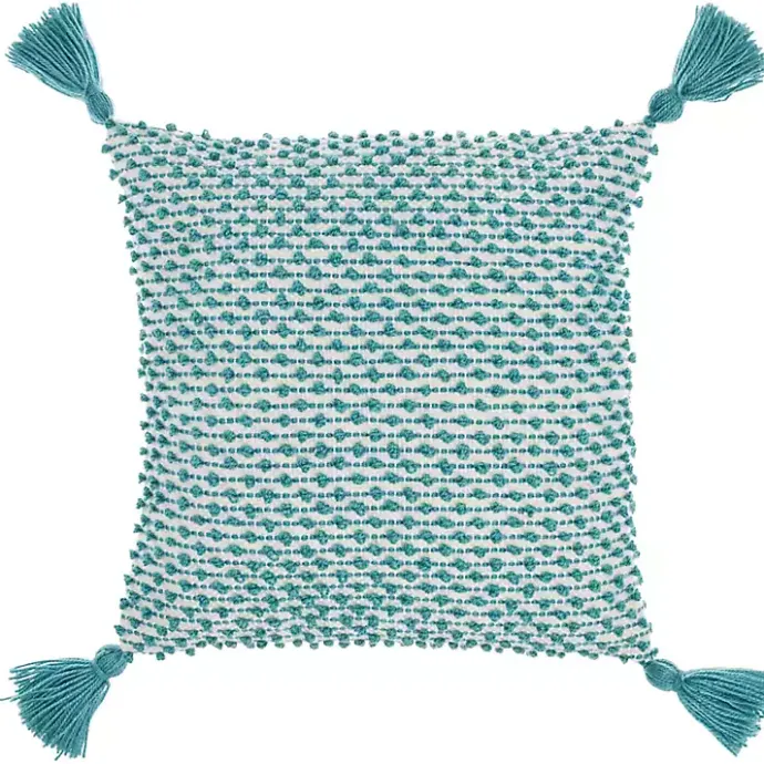 Discount Kirklands Home Turquoise Knotted Tassel Outdoor Throw Pillow Blue