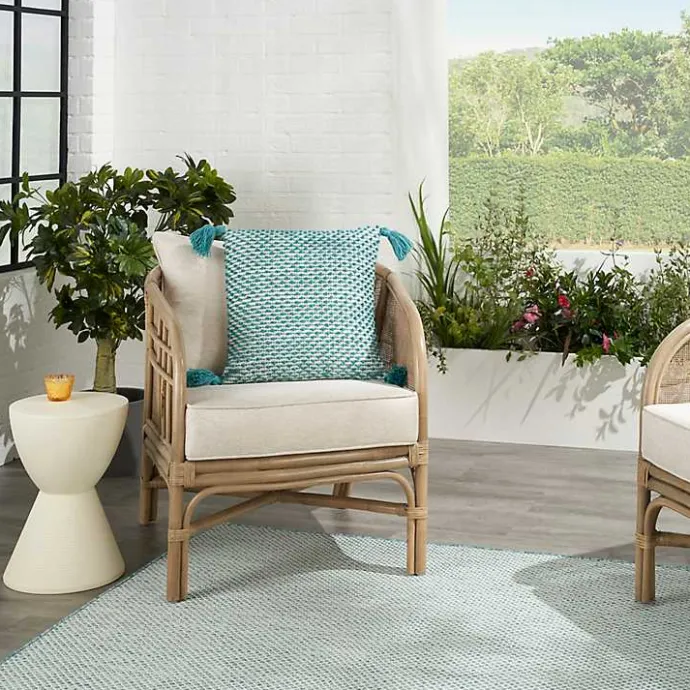 Discount Kirklands Home Turquoise Knotted Tassel Outdoor Throw Pillow Blue