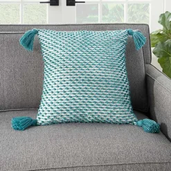 Discount Kirklands Home Turquoise Knotted Tassel Outdoor Throw Pillow Blue