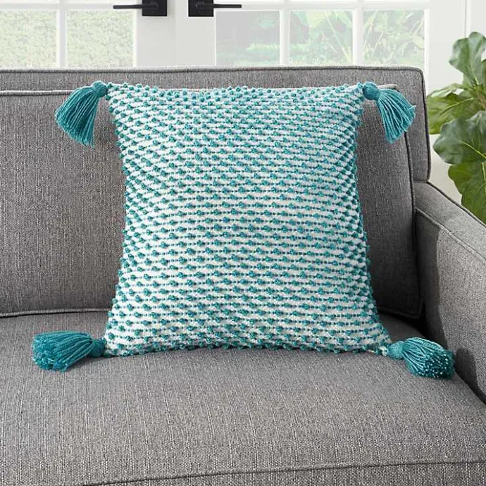 Discount Kirklands Home Turquoise Knotted Tassel Outdoor Throw Pillow Blue