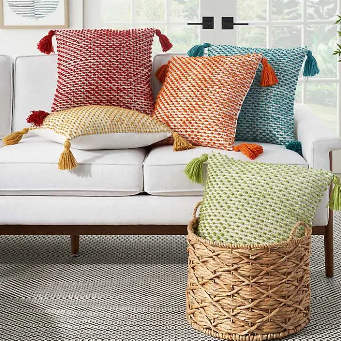 Discount Kirklands Home Turquoise Knotted Tassel Outdoor Throw Pillow Blue