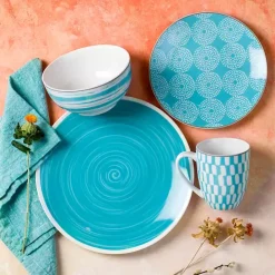 New Kirklands Home Turquoise Stoneware 16-pc. Dinnerware Set Blue